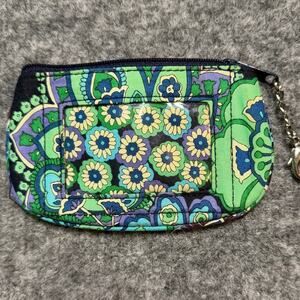 Vera‎ Bradley Zip ID Case Green Blue Daisy Floral Card Holder Wallet
